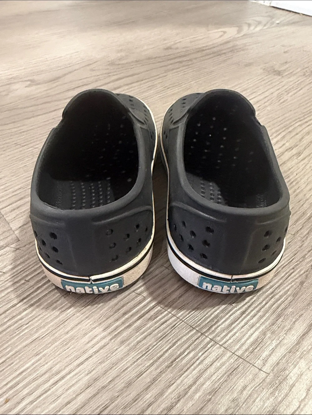Native Black Perforated Slip-On Loafers with Off-White Trim Toddler C8